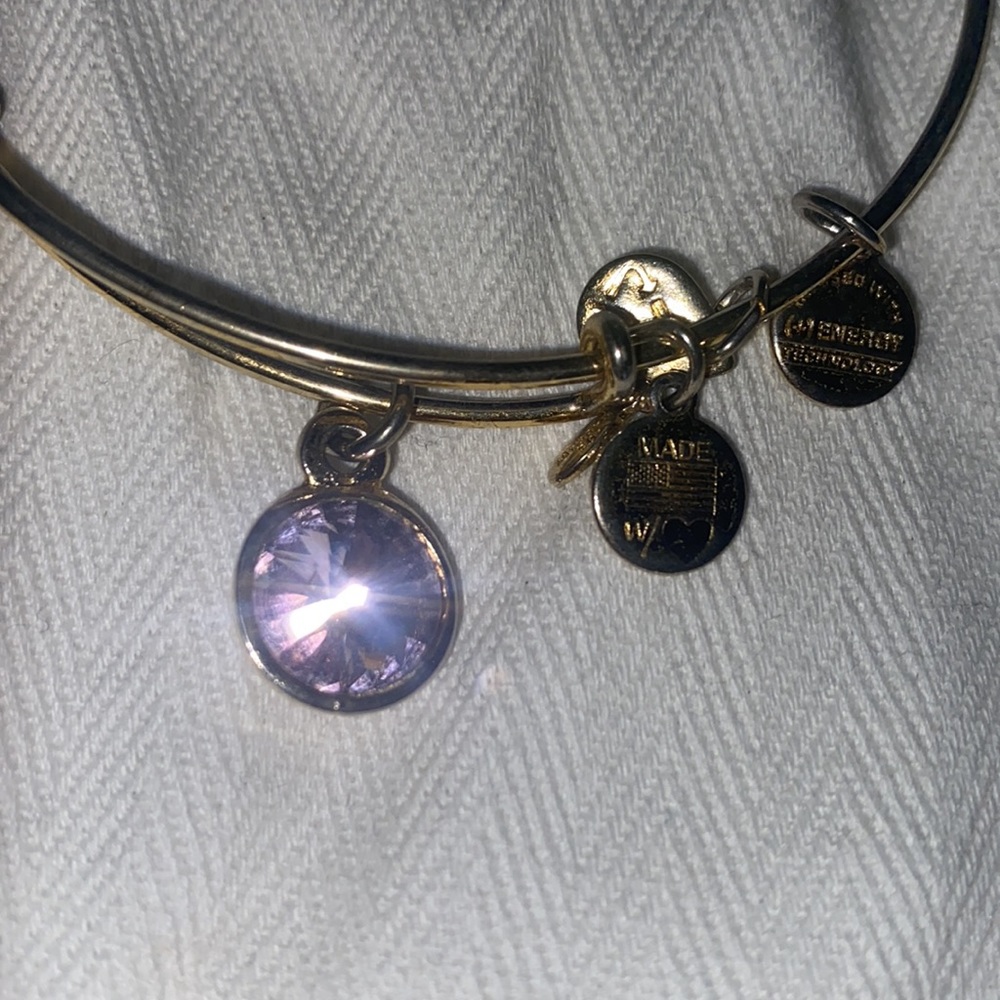 Gold Alex and Ani bracelet with pink gem - Picture 3 of 4